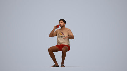 3D scanned man sitting casual, photorealistic archviz people for Enscape and SketchUp, top-down view render