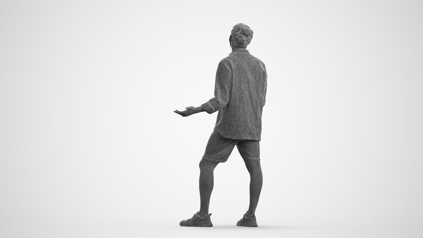 scanned 3D man casual standing, photogrammetry people for Enscape and V-Ray, wireframe front view