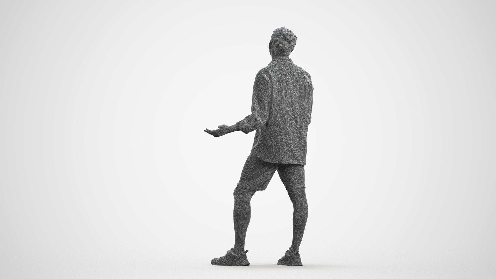 scanned 3D man casual standing, photogrammetry people for Enscape and V-Ray, wireframe front view