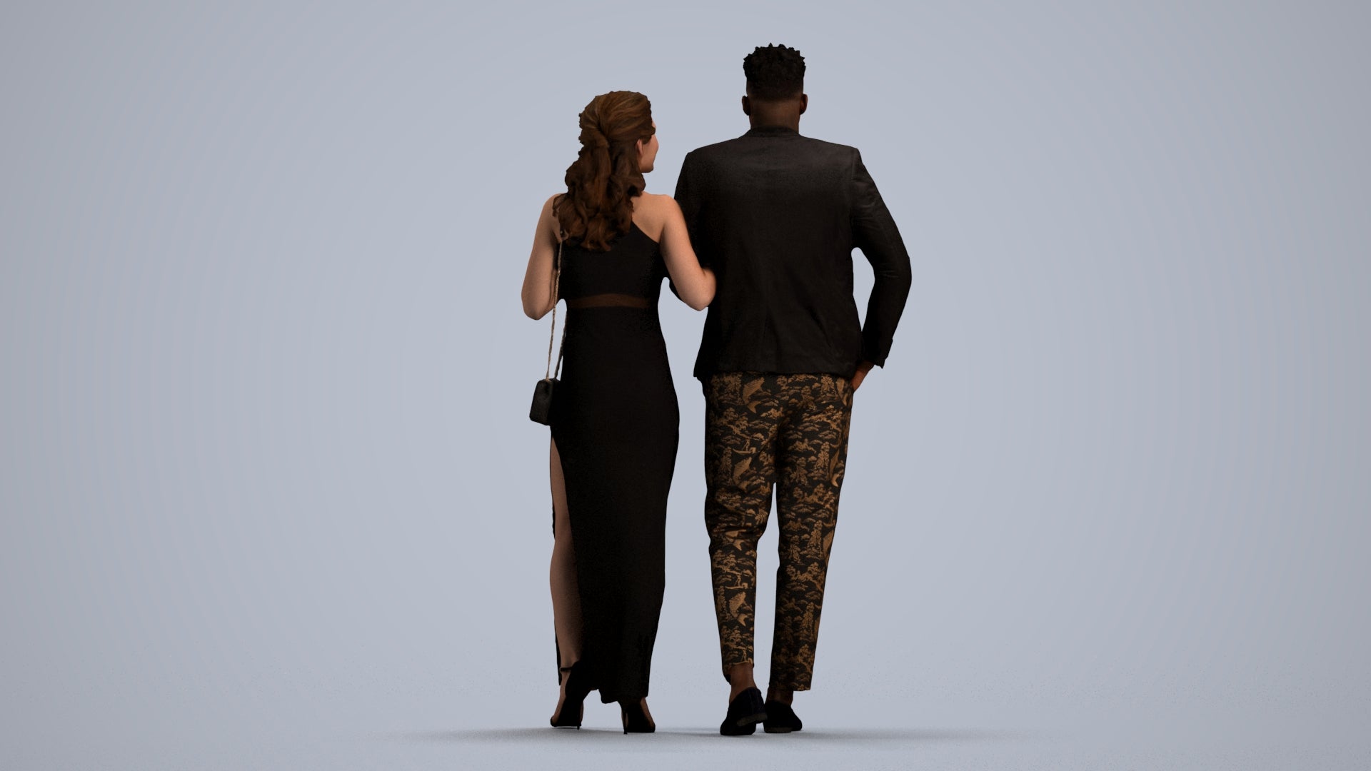 3D human model woman formal couple, photogrammetry scanned person for archviz, front view render