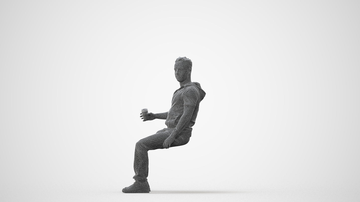 scanned 3D man casual sitting, photogrammetry people for Enscape and V-Ray, square thumbnail