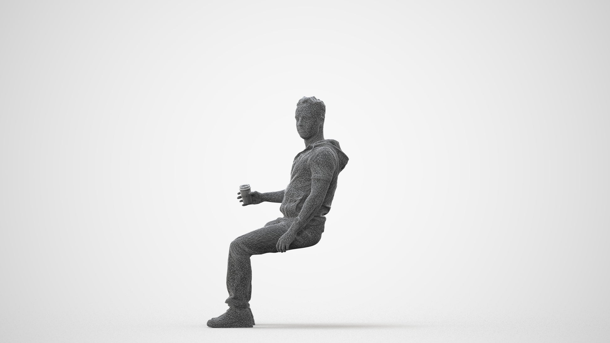 scanned 3D man casual sitting, photogrammetry people for Enscape and V-Ray, square thumbnail