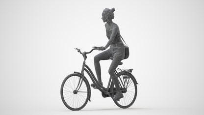 realistic 3D human woman casual cycling, archviz people FBX OBJ for Blender, square thumbnail