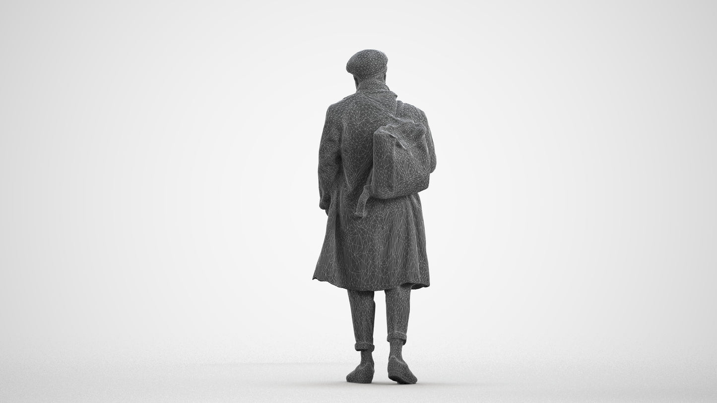 3D human model man casual walking, photogrammetry scanned person for archviz, wireframe front view