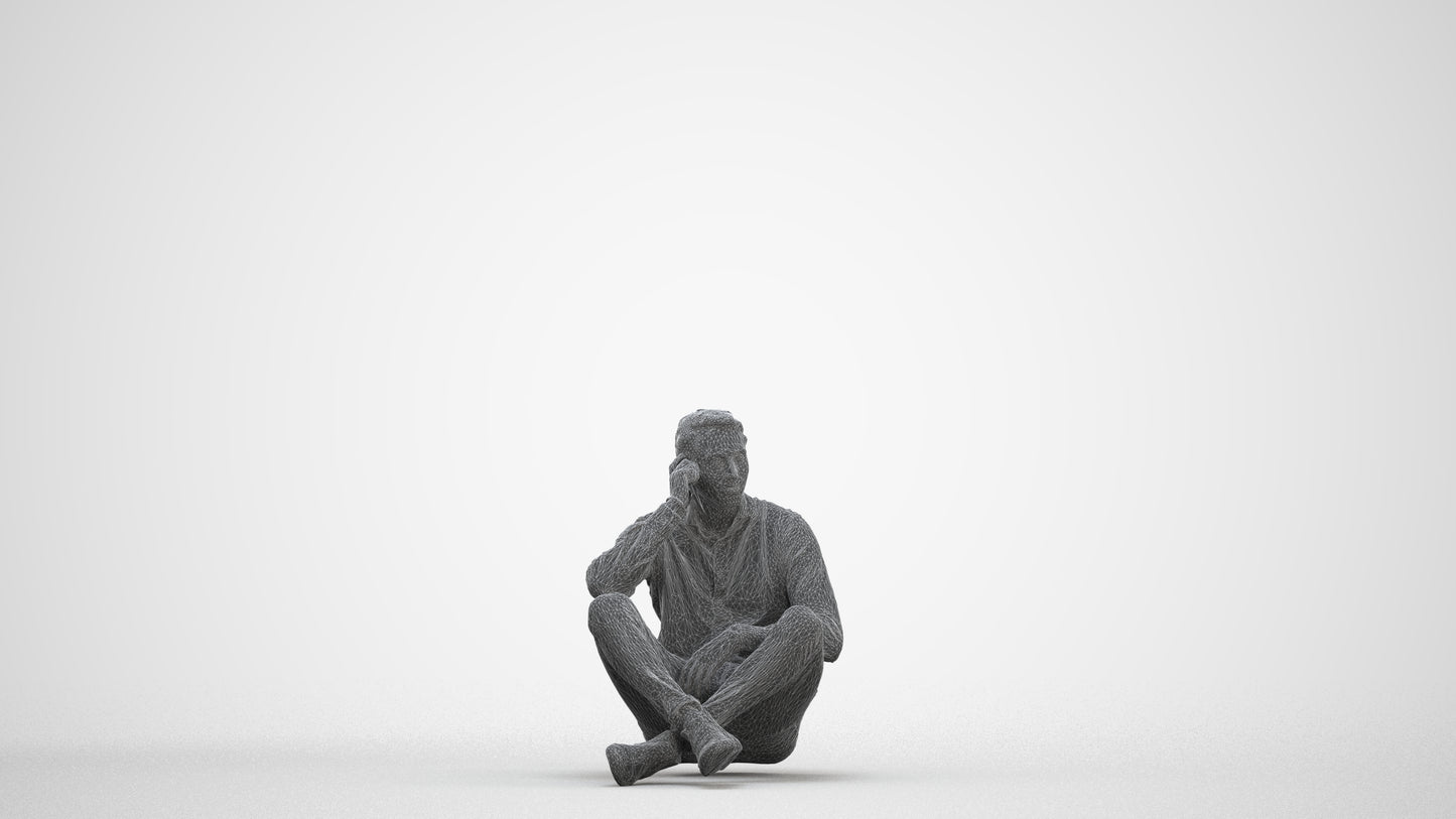 3D scanned man sitting casual, photorealistic archviz people for Enscape and SketchUp, three-quarter front view render