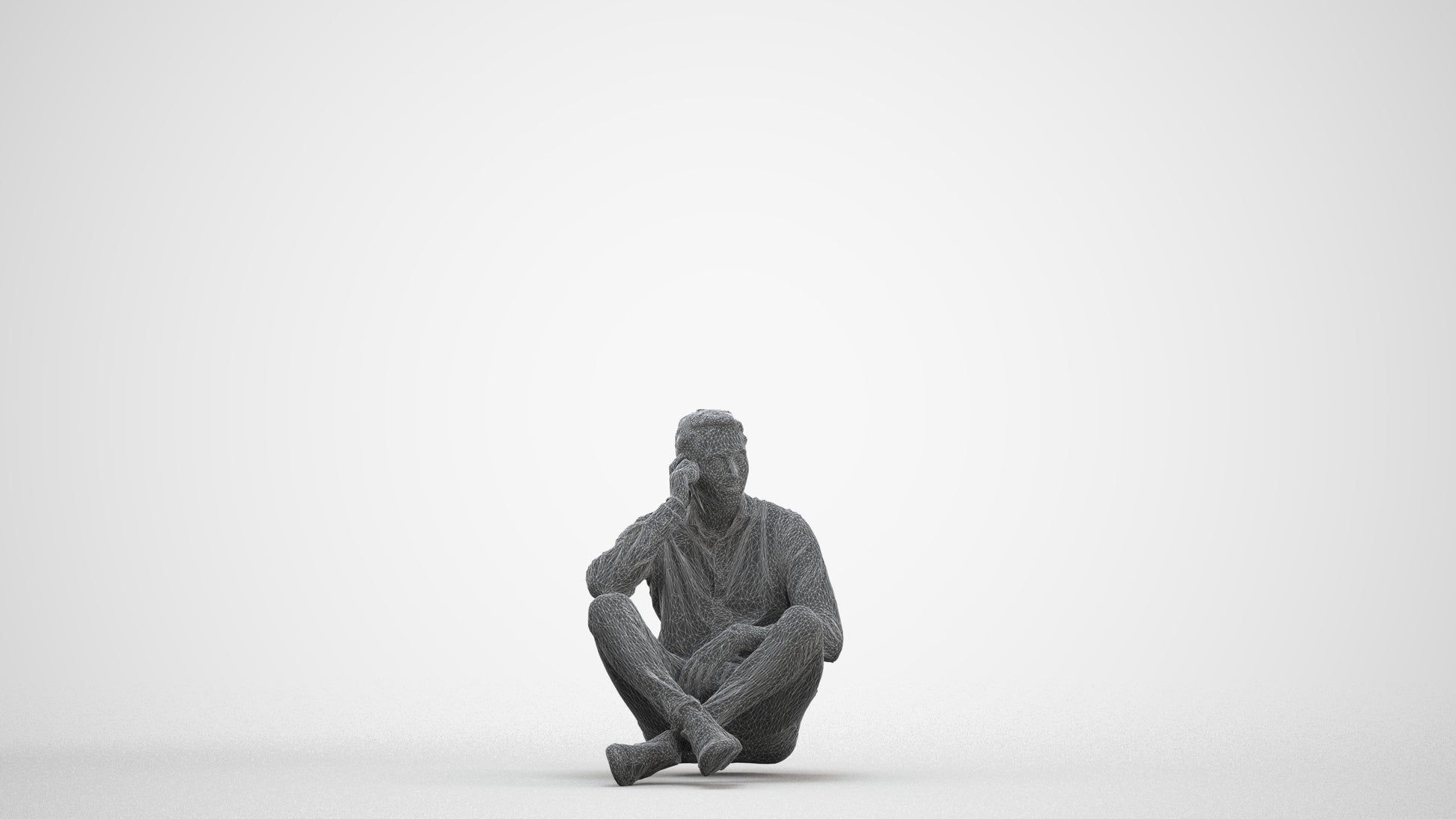 3D scanned man sitting casual, photorealistic archviz people for Enscape and SketchUp, three-quarter front view render