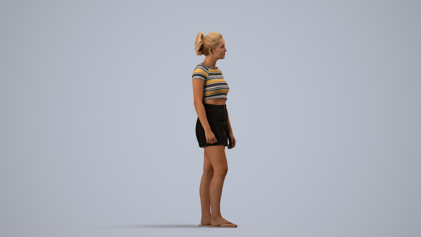 3D people model woman casual standing, scanned human for 3ds Max rendering, side view render