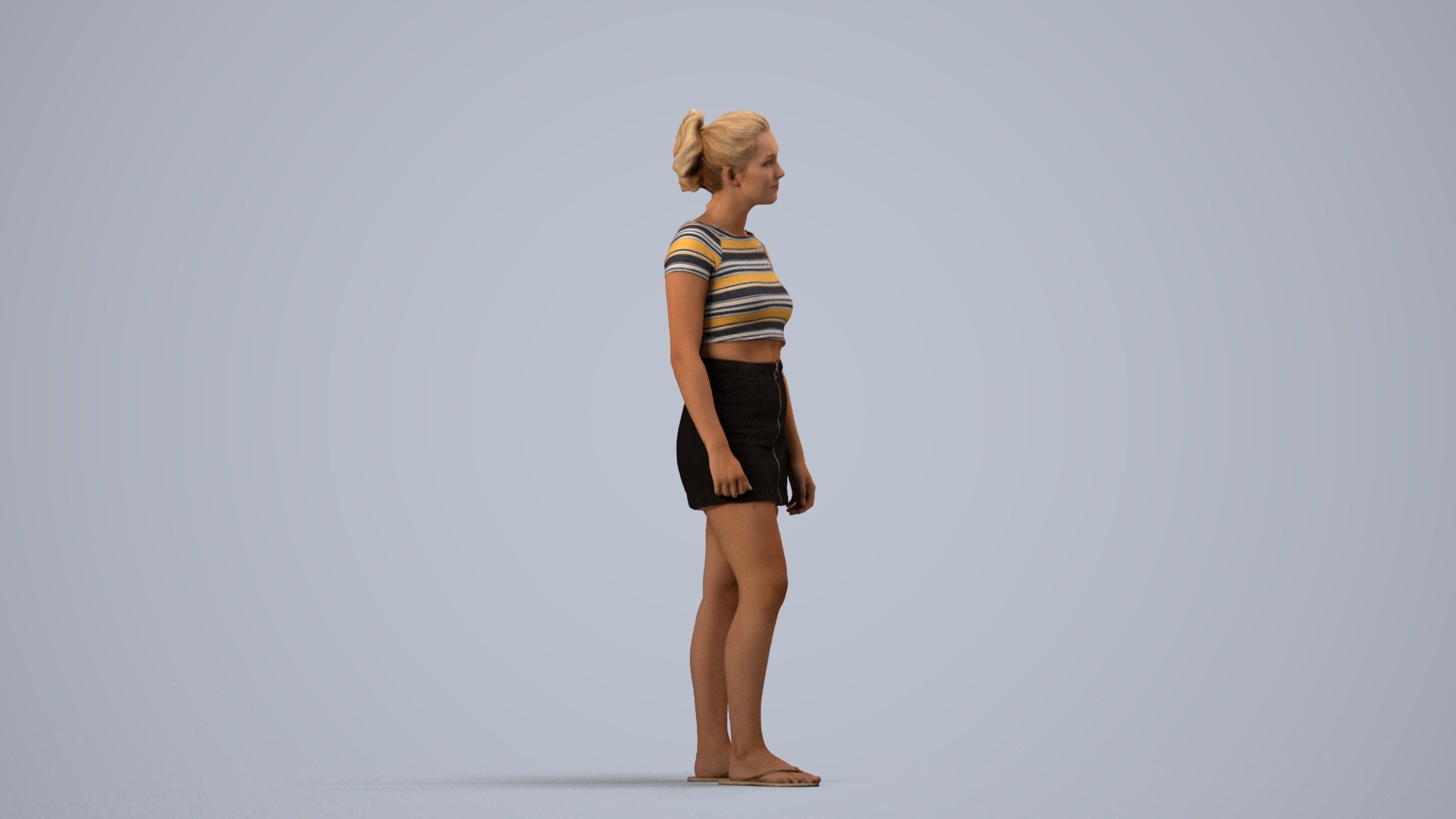 3D people model woman casual standing, scanned human for 3ds Max rendering, side view render