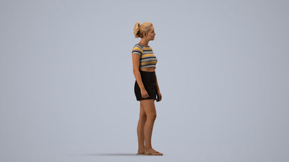 3D people model woman casual standing, scanned human for 3ds Max rendering, side view render