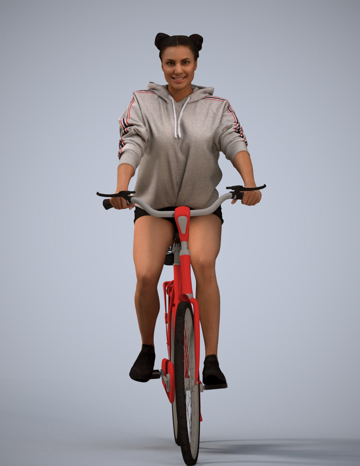 scanned 3D woman casual cycling, photogrammetry people for Enscape and V-Ray