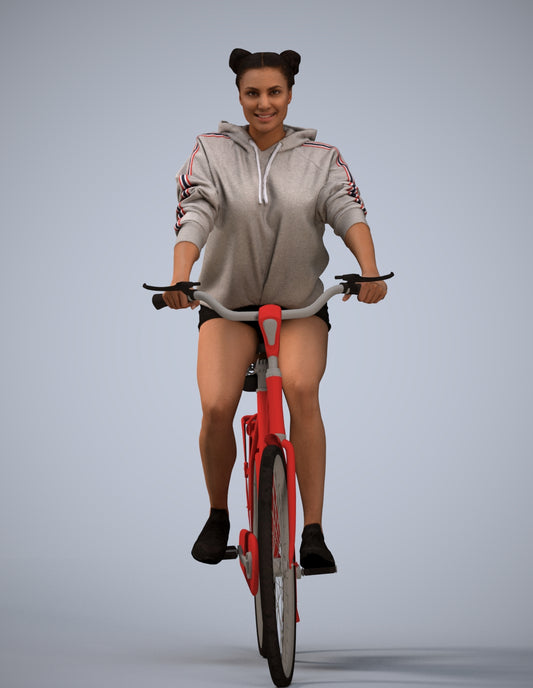 scanned 3D woman casual cycling, photogrammetry people for Enscape and V-Ray