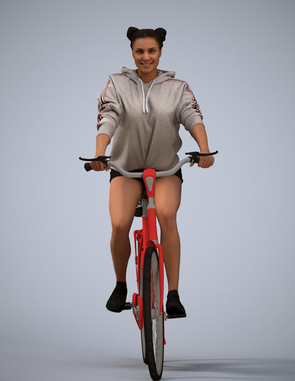 scanned 3D woman casual cycling, photogrammetry people for Enscape and V-Ray