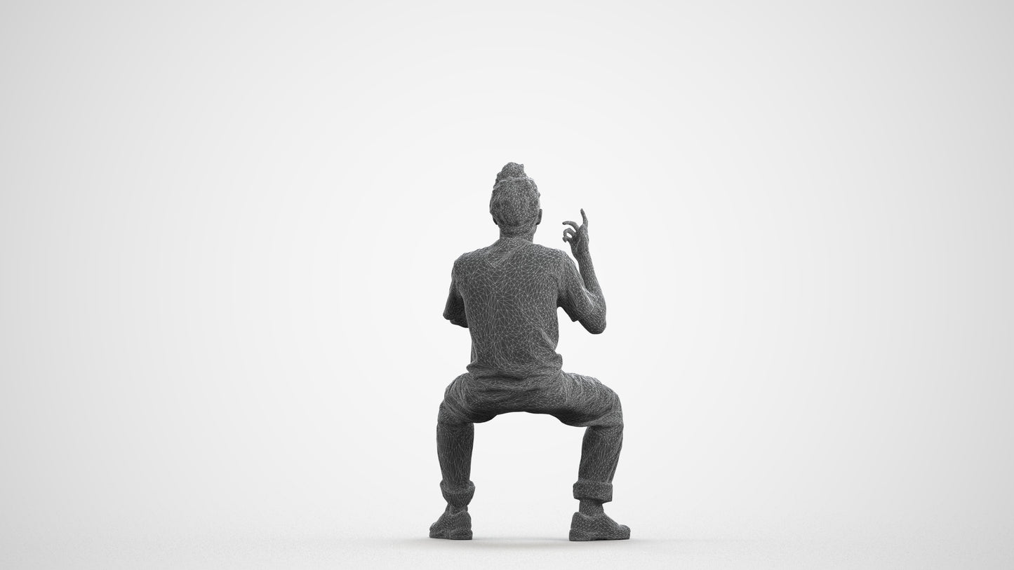 realistic 3D people man casual sitting, render-ready for V-Ray and Corona, FBX OBJ, wireframe front view