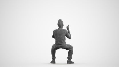 realistic 3D people man casual sitting, render-ready for V-Ray and Corona, FBX OBJ, wireframe front view