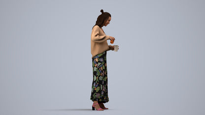 3D people model woman casual standing, scanned human for 3ds Max rendering, side view render