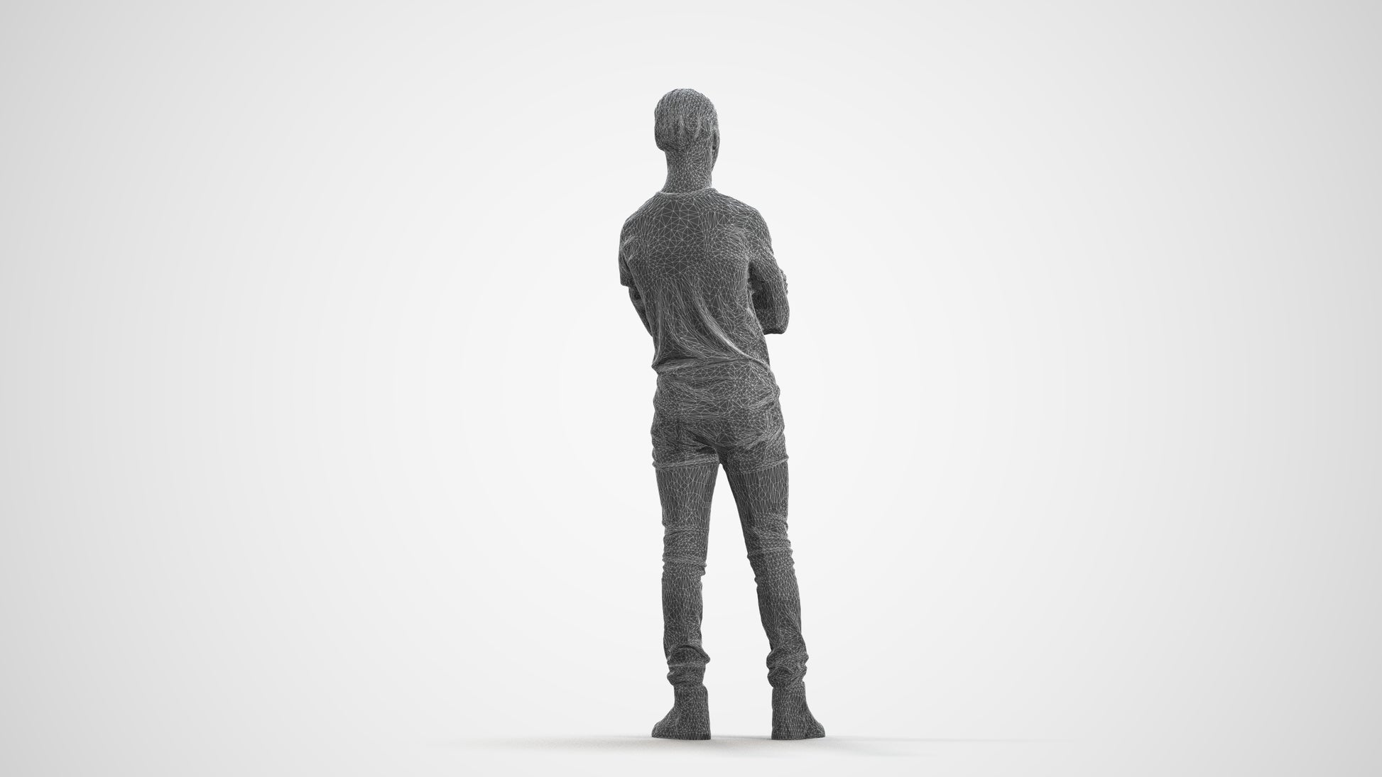 3D human model boy casual kids, photogrammetry scanned person for archviz, wireframe front view