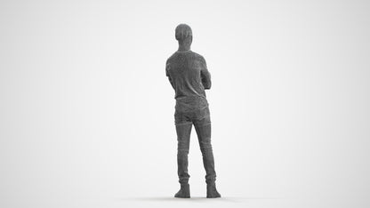3D human model boy casual kids, photogrammetry scanned person for archviz, wireframe front view