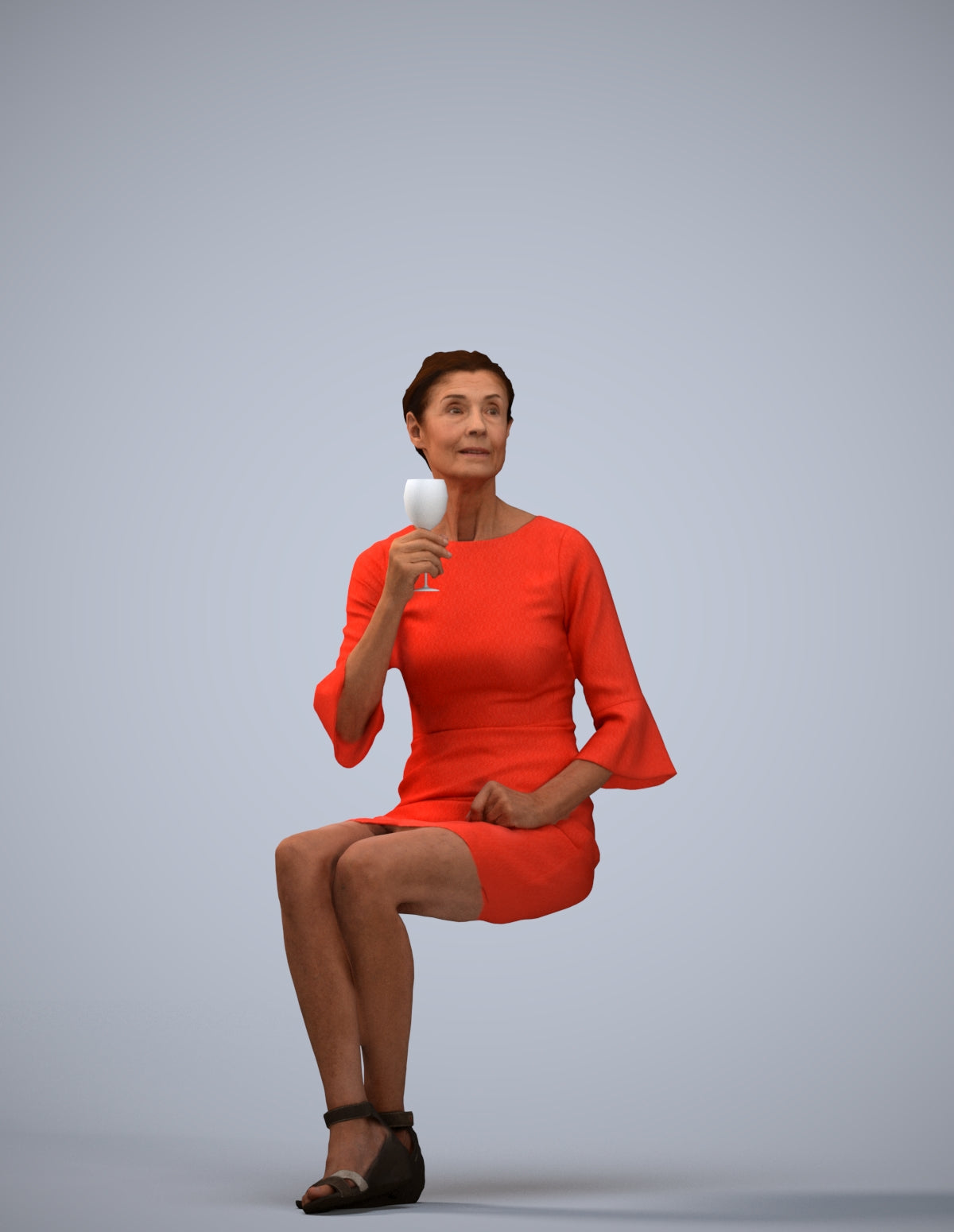 3D scanned senior woman sitting formal, photorealistic archviz people for Enscape and SketchUp