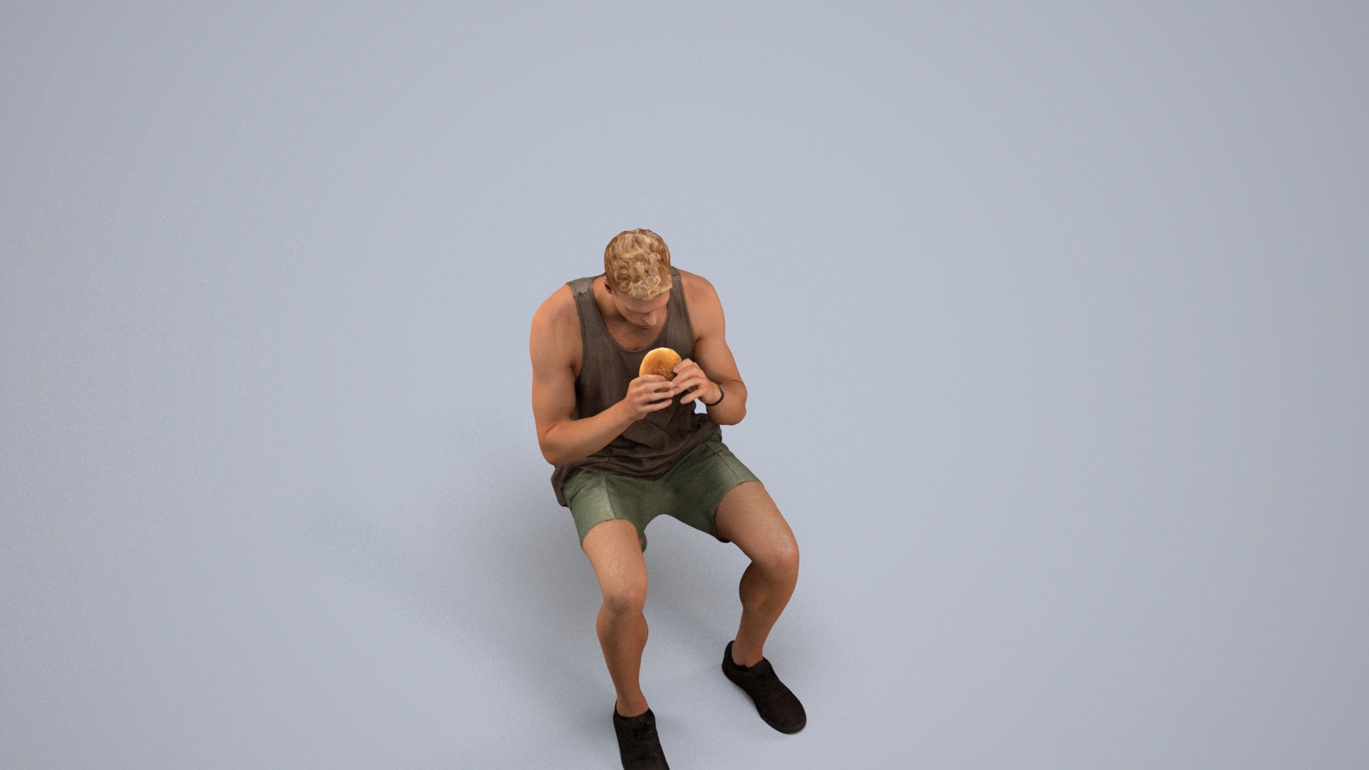 3D scanned man sitting casual, photorealistic archviz people for Enscape and SketchUp, back view render
