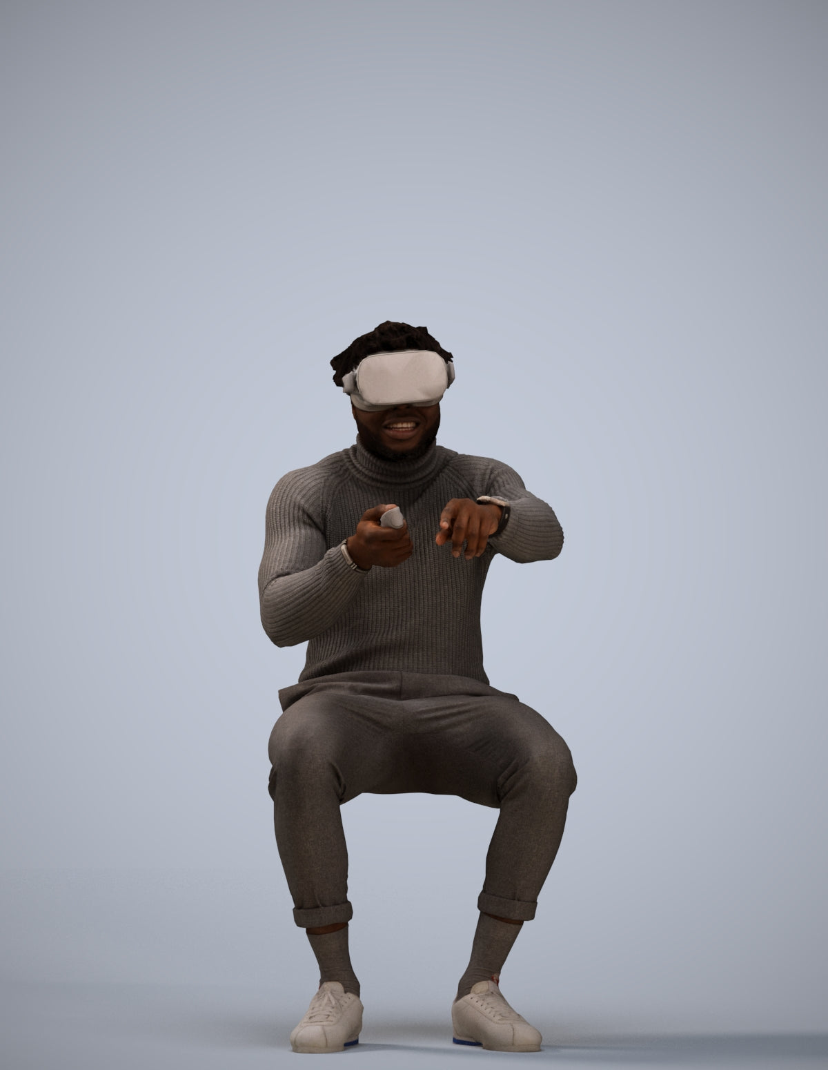 3D scanned man sitting casual, photorealistic archviz people for Enscape and SketchUp