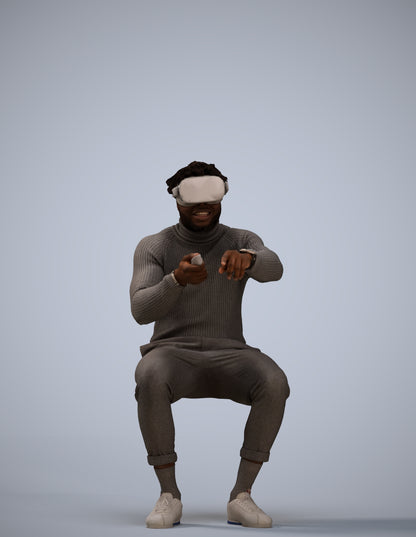 3D scanned man sitting casual, photorealistic archviz people for Enscape and SketchUp