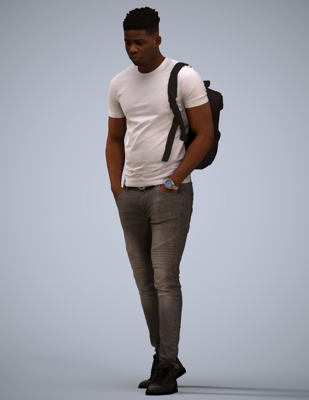 realistic 3D human man casual walking, archviz people FBX OBJ for Blender