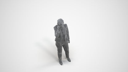 realistic 3D senior woman business standing, scanned archviz people for Blender and 3ds Max, wireframe three-quarter view