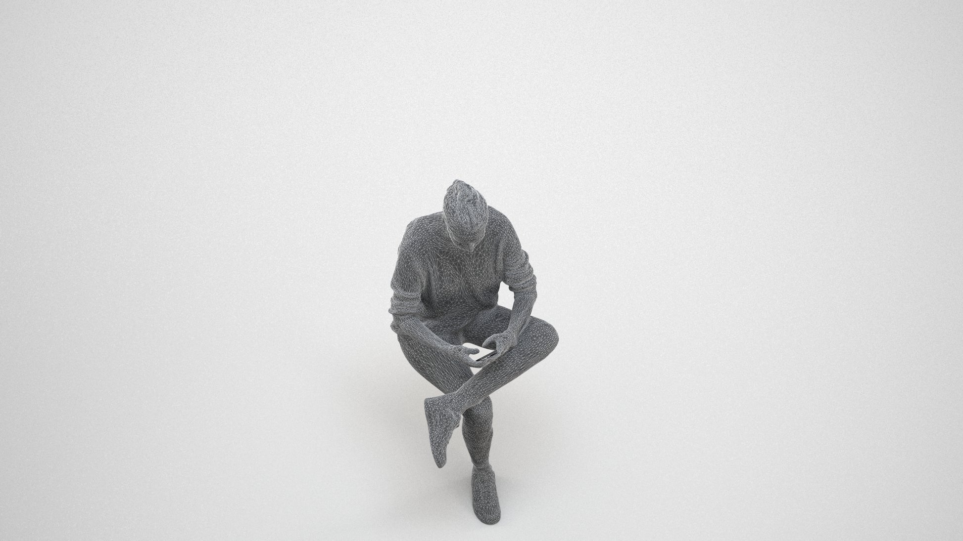 photogrammetry 3D woman casual sitting, realistic human model archviz FBX, wireframe three-quarter view