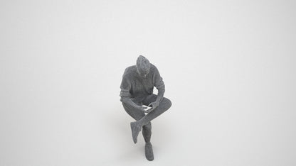 photogrammetry 3D woman casual sitting, realistic human model archviz FBX, wireframe three-quarter view