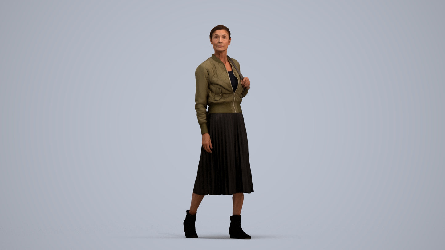 3D scanned senior woman walking casual, photorealistic archviz people for Enscape and SketchUp, standing pose render