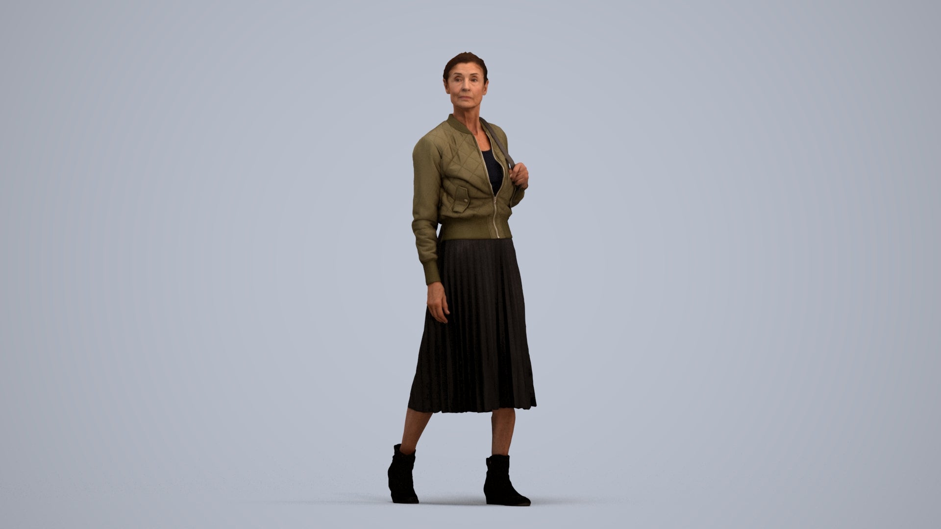 3D scanned senior woman walking casual, photorealistic archviz people for Enscape and SketchUp, standing pose render