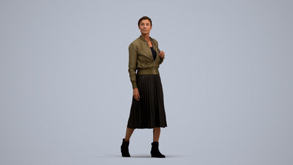 3D scanned senior woman walking casual, photorealistic archviz people for Enscape and SketchUp, standing pose render