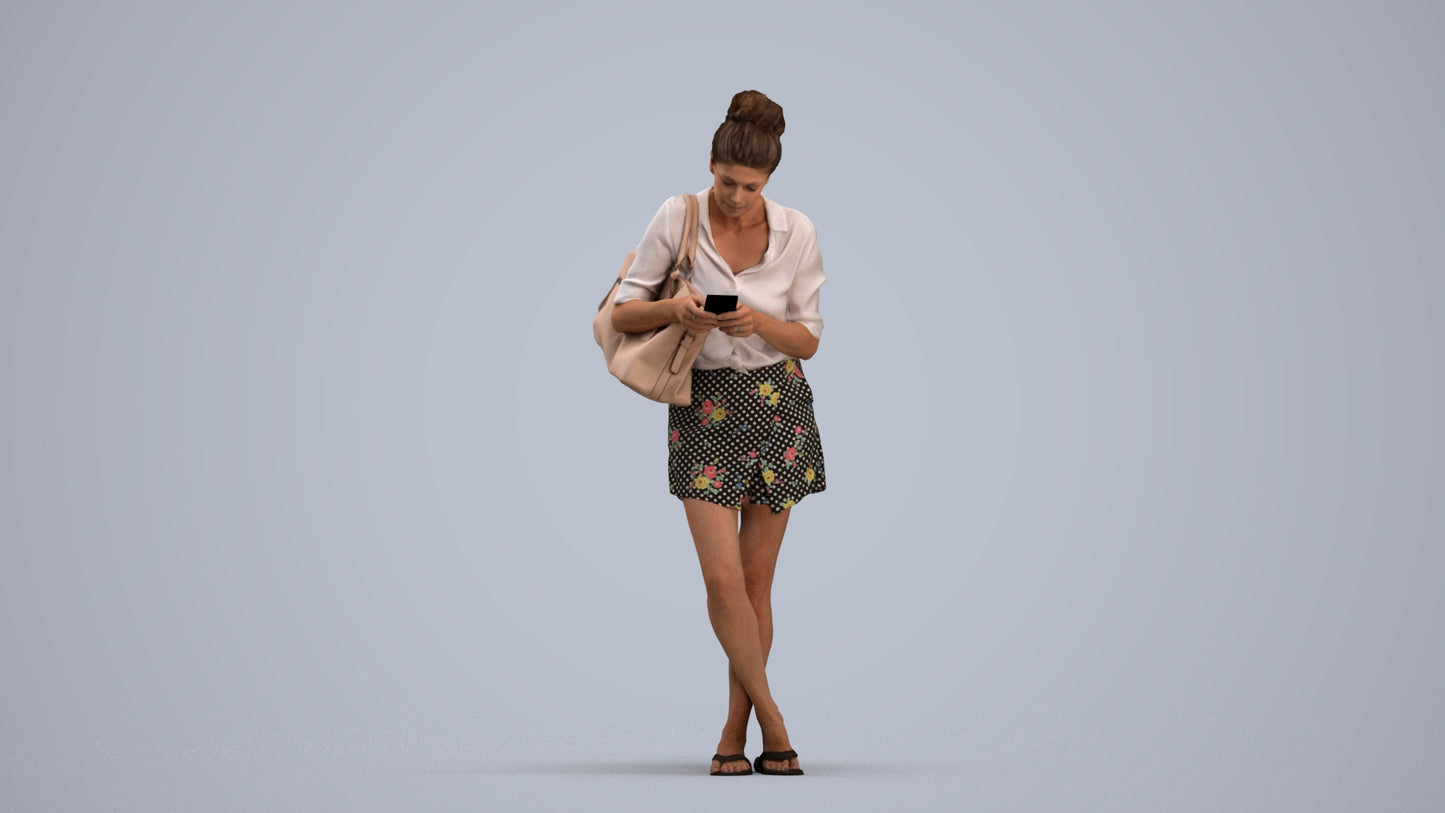 3D scanned woman standing casual, photorealistic archviz people for Enscape and SketchUp, standing pose render