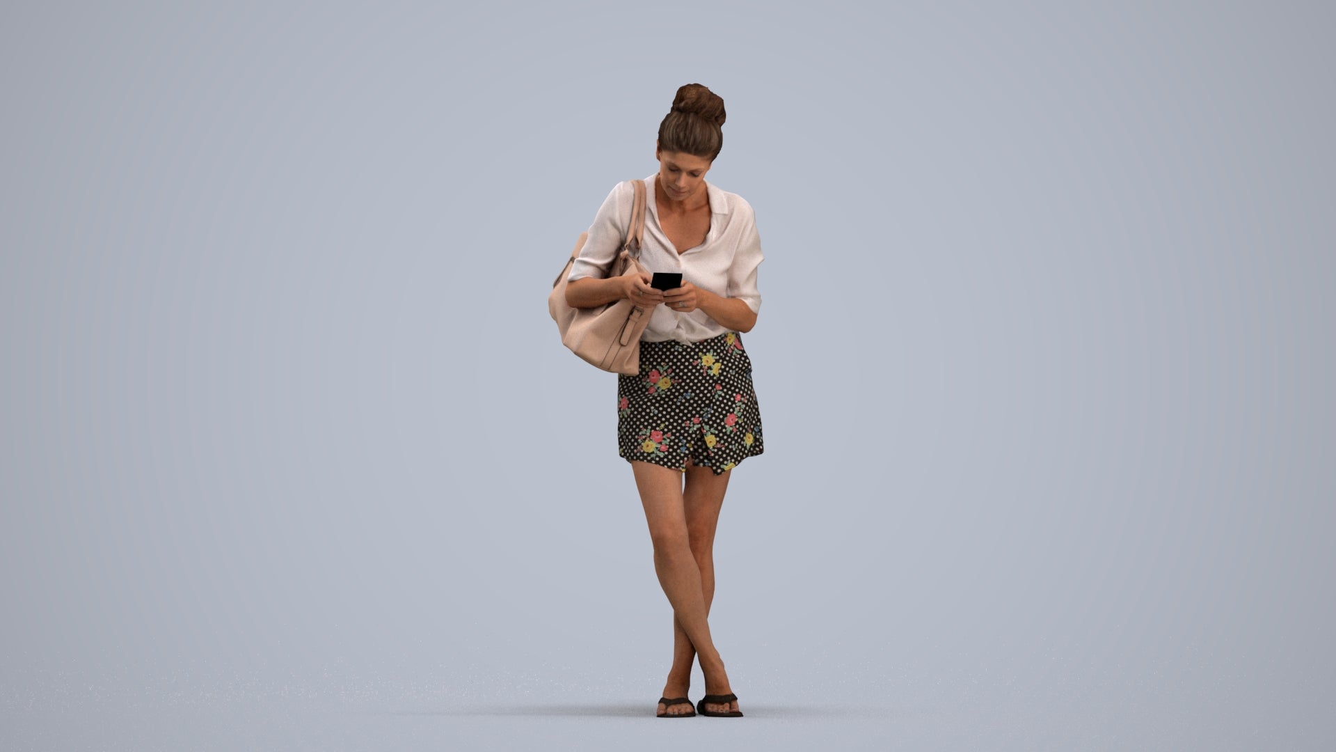 3D scanned woman standing casual, photorealistic archviz people for Enscape and SketchUp, standing pose render