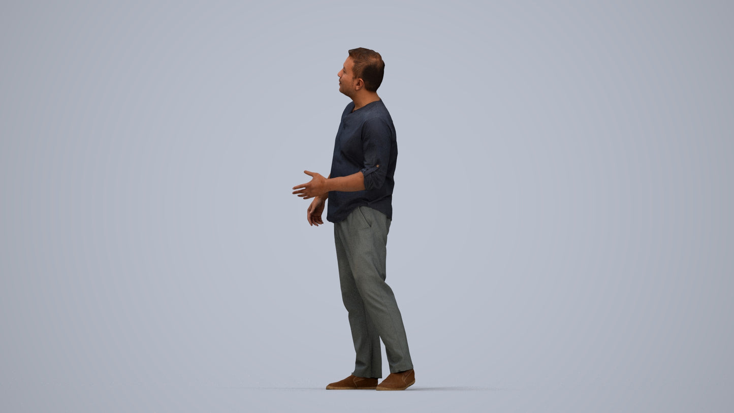 realistic 3D man casual standing, scanned archviz people for Blender and 3ds Max, top-down view render