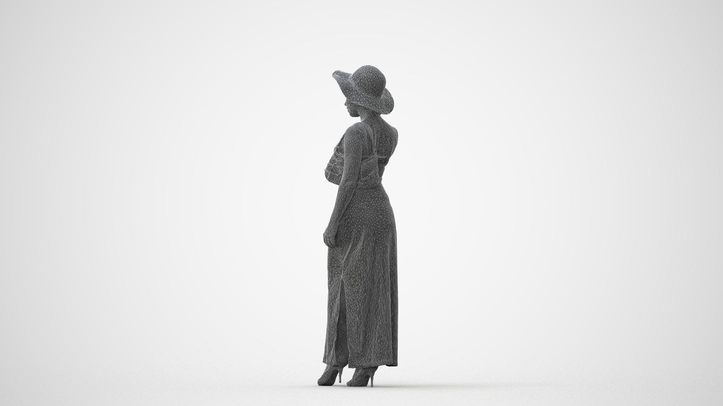 3D human model woman casual standing, photogrammetry scanned person for archviz, square thumbnail