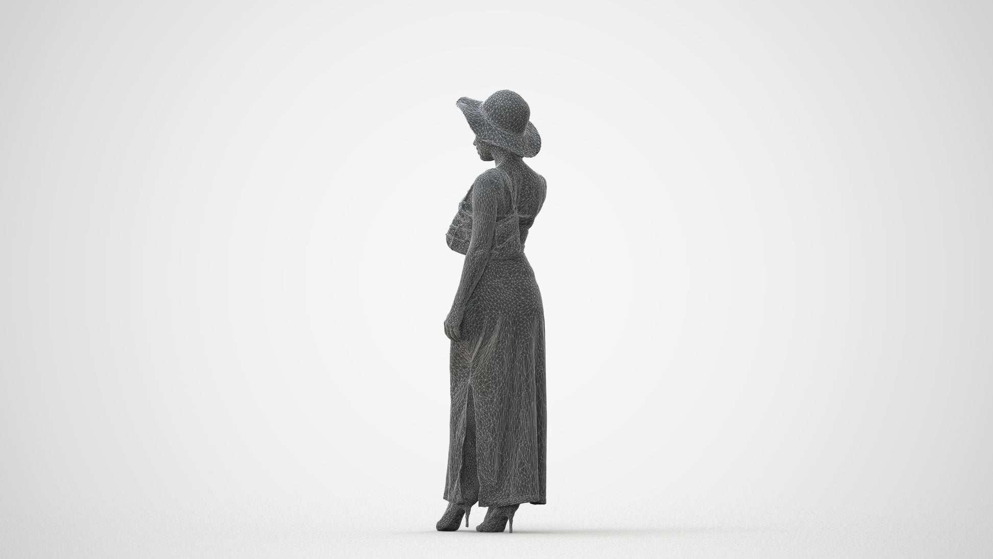 3D human model woman casual standing, photogrammetry scanned person for archviz, square thumbnail