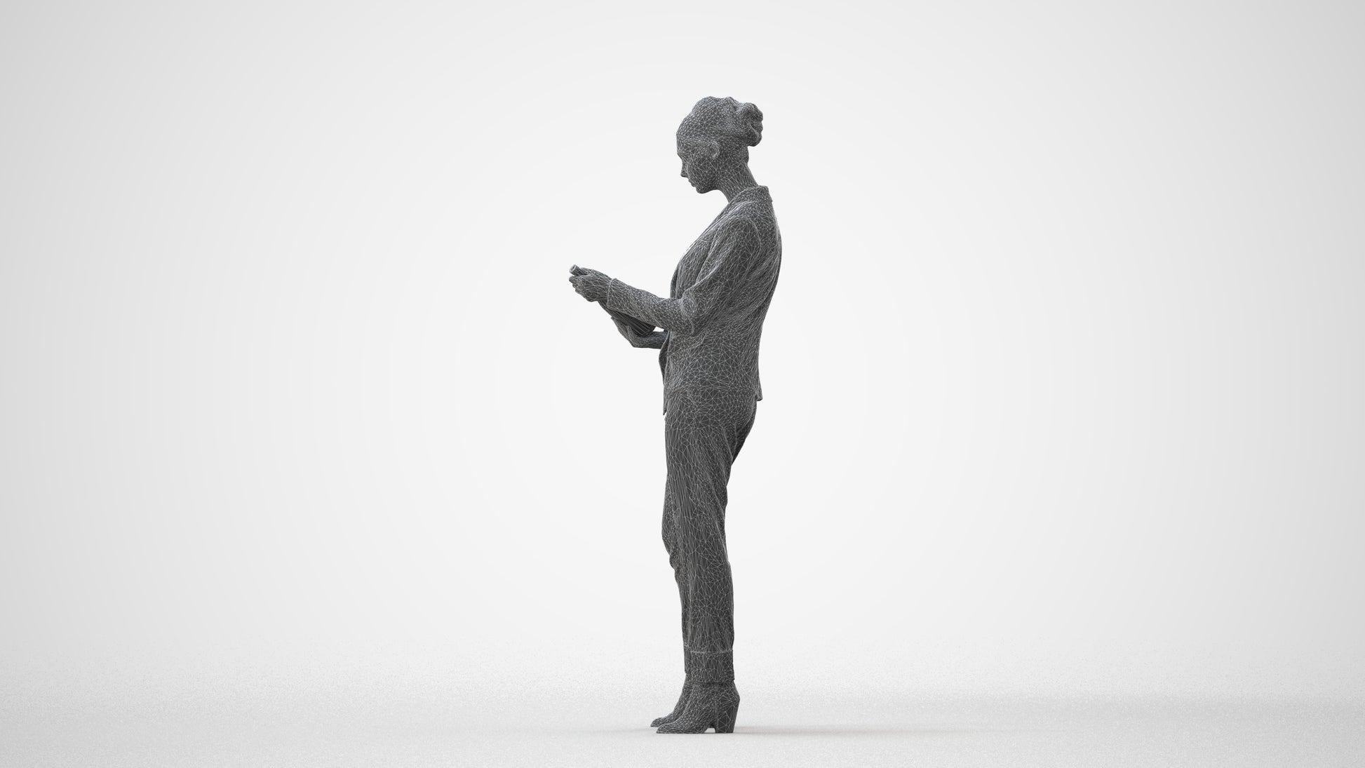 realistic 3D human woman business standing, archviz people FBX OBJ for Blender, square thumbnail