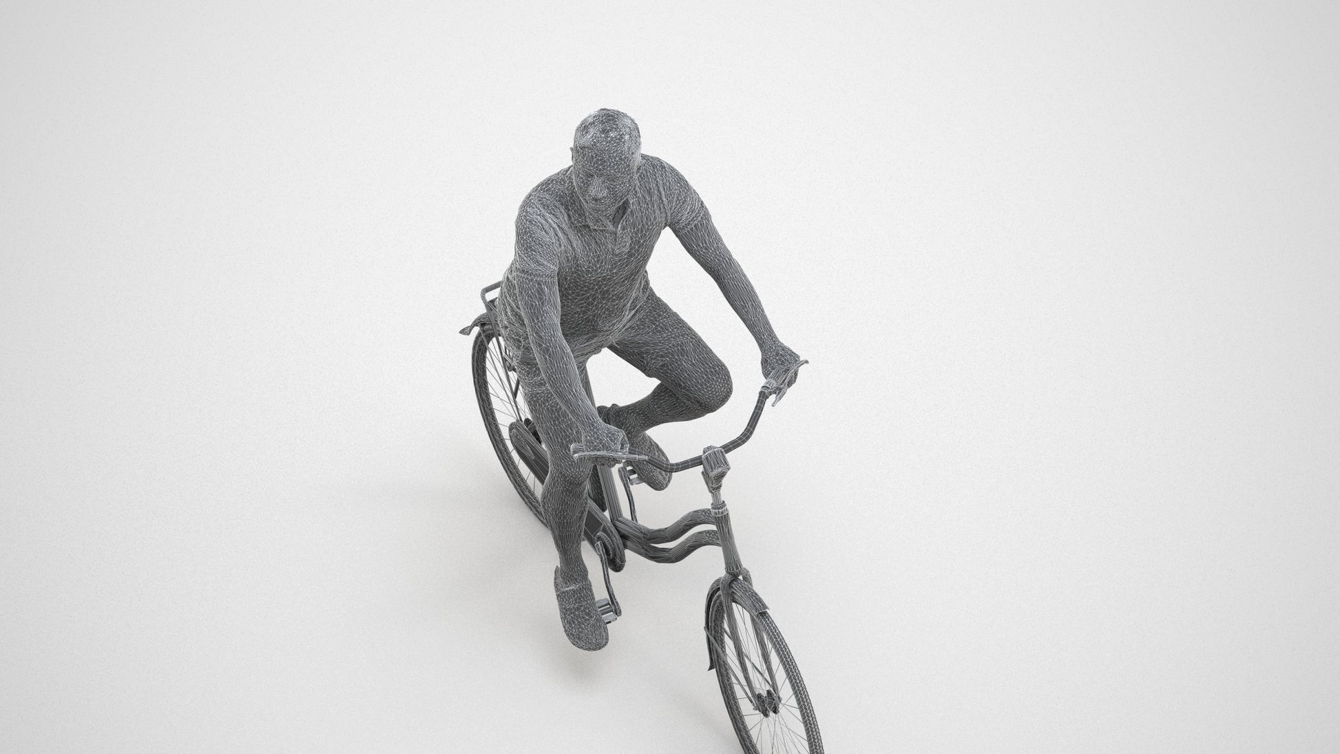 scanned 3D man casual cycling, photogrammetry people for Enscape and V-Ray, wireframe three-quarter view