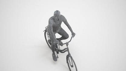 scanned 3D man casual cycling, photogrammetry people for Enscape and V-Ray, wireframe three-quarter view