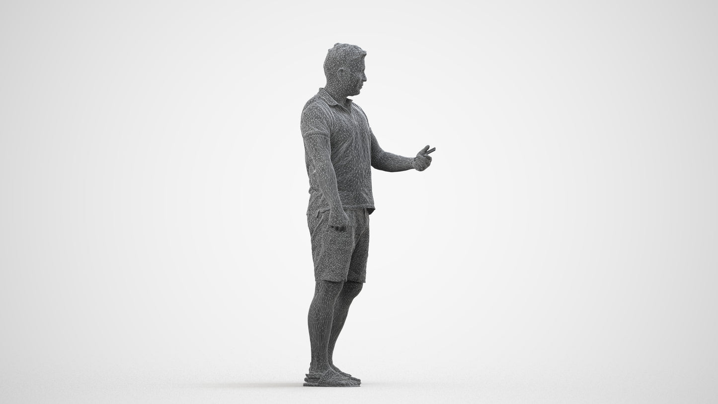 realistic 3D man casual standing, scanned archviz people for Blender and 3ds Max, wireframe side view
