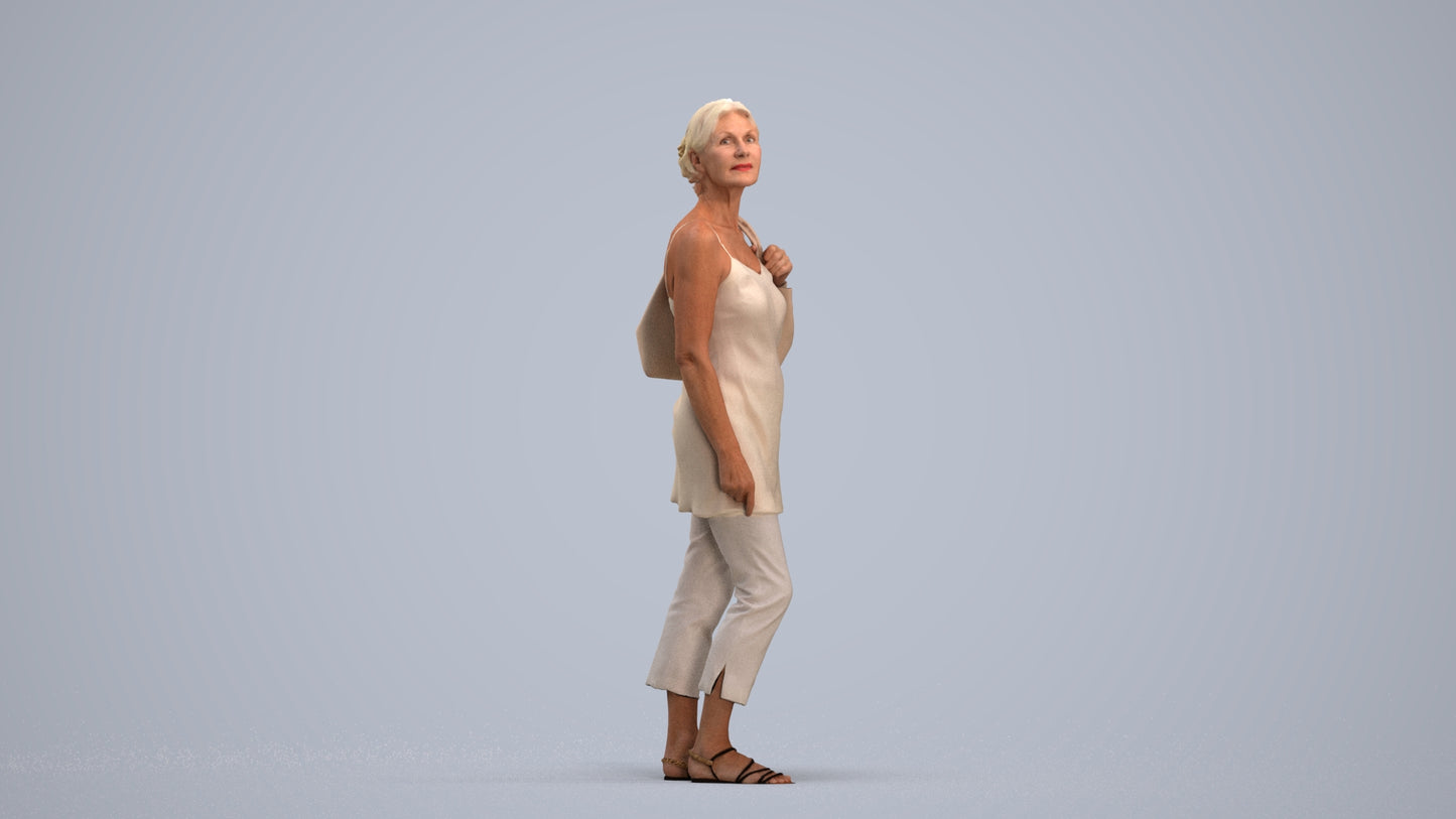 3D scanned senior woman standing casual, photorealistic archviz people for Enscape and SketchUp, standing pose render