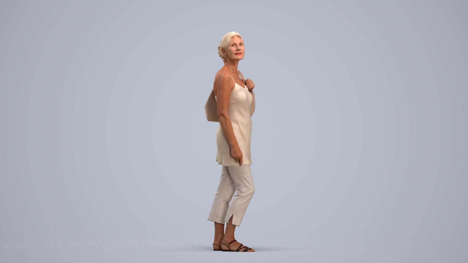 3D scanned senior woman standing casual, photorealistic archviz people for Enscape and SketchUp, standing pose render