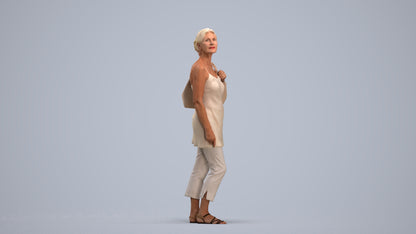 3D scanned senior woman standing casual, photorealistic archviz people for Enscape and SketchUp, standing pose render
