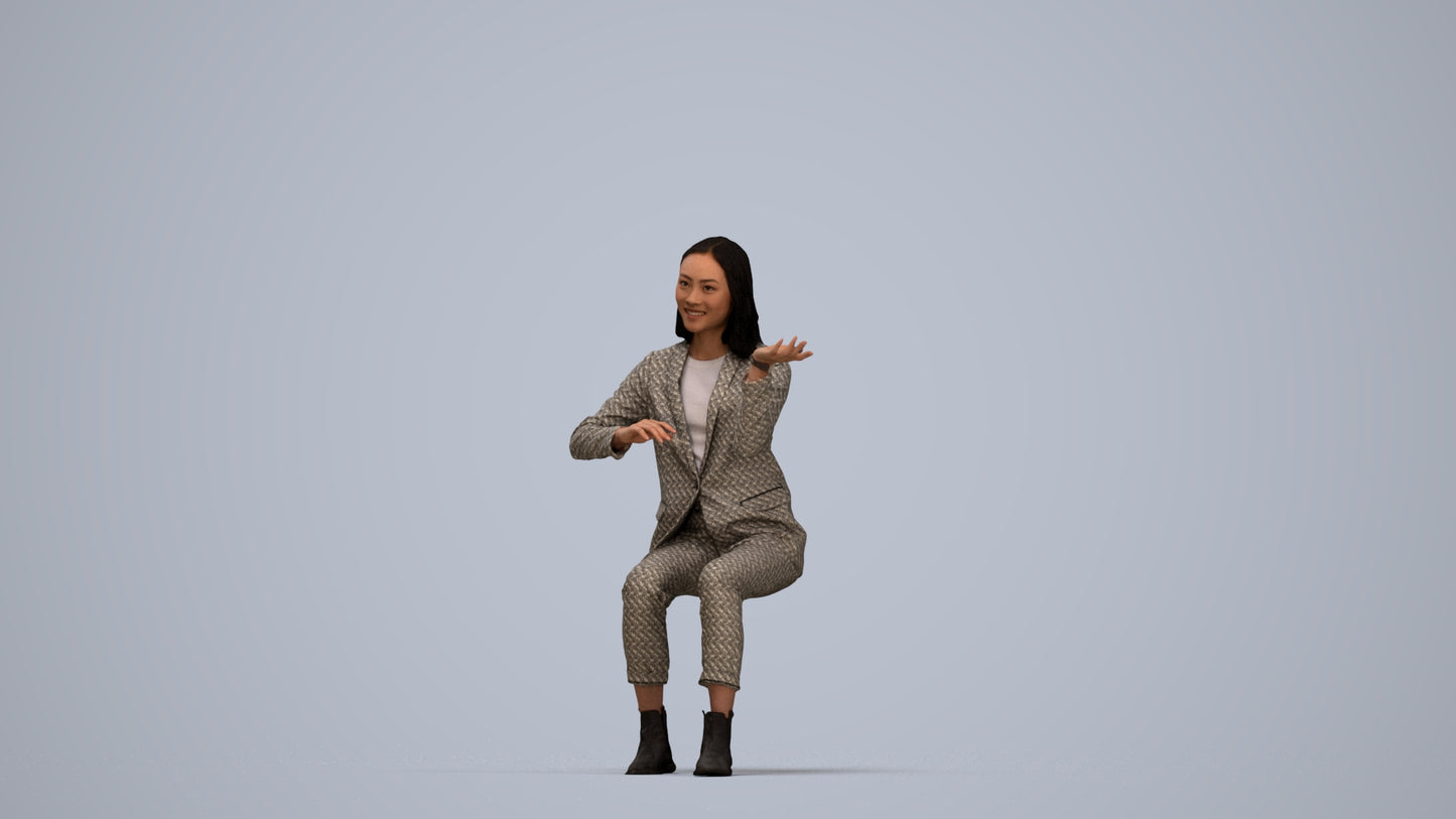 realistic 3D woman business, scanned archviz people for Blender and 3ds Max, top-down view render