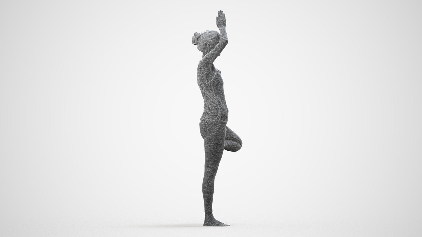realistic 3D human woman sport, archviz people FBX OBJ for Blender, wireframe side view