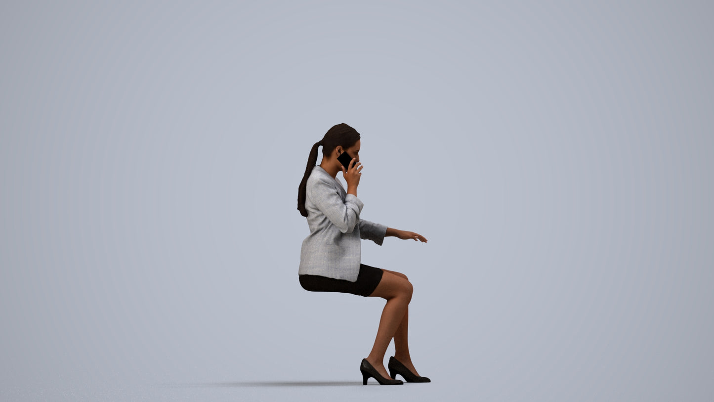 realistic 3D human woman business, archviz people FBX OBJ for Blender, side view render