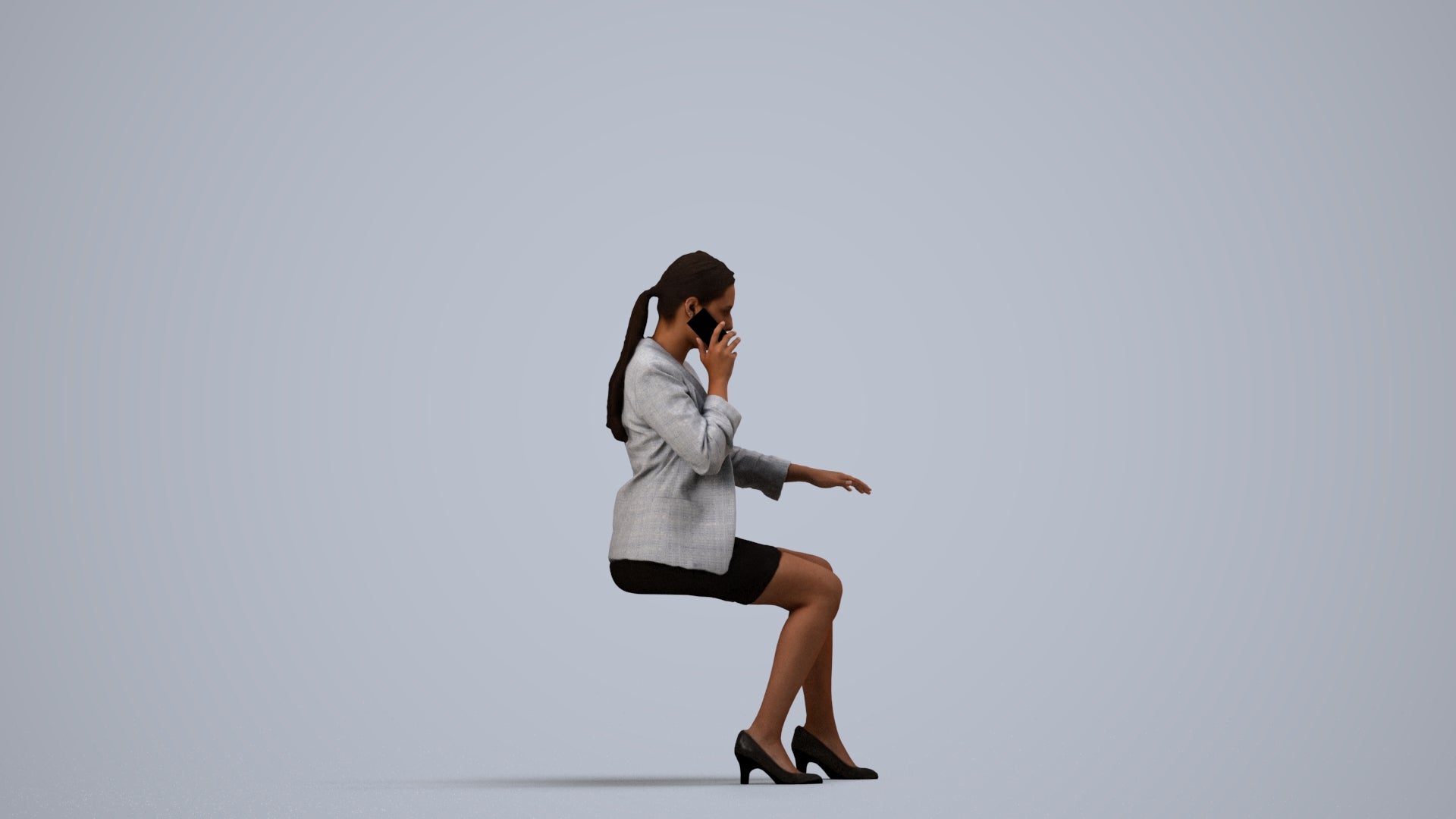 realistic 3D human woman business, archviz people FBX OBJ for Blender, side view render