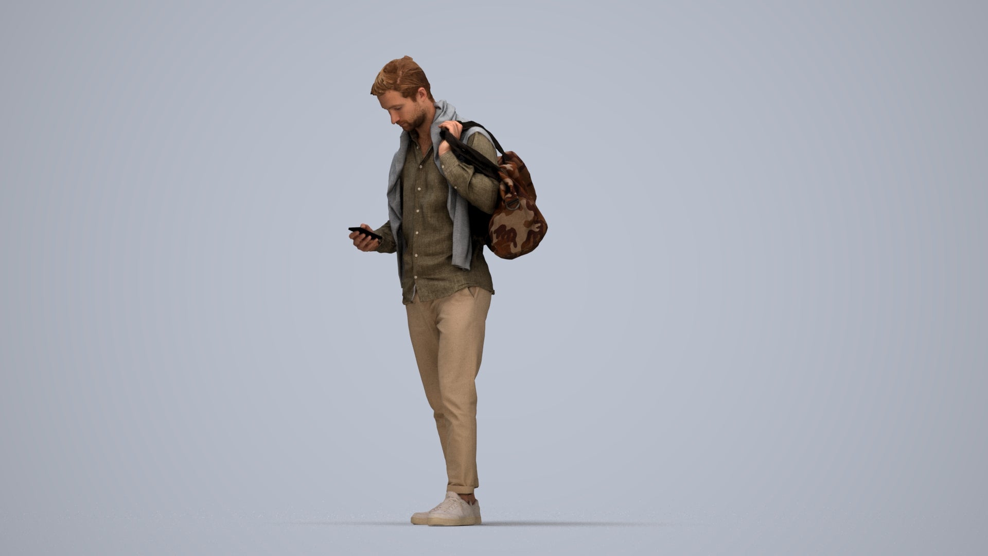 realistic 3D people man casual walking, render-ready for V-Ray and Corona, FBX OBJ, top-down view render