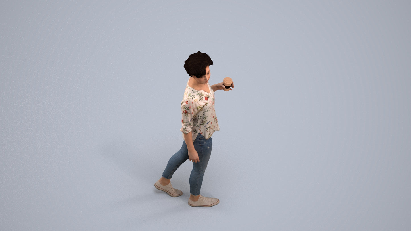 scanned 3D woman casual walking, photogrammetry people for Enscape and V-Ray, back view render